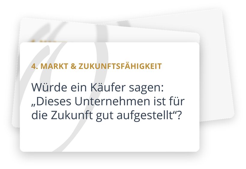 Reflexionskarten von Oakstreet, Themenfeld Markt und Zukunftsfähigkeit: Würde ein Käufer sagen: Dieses Unternehmen ist für die Zukunft gut aufgestellt?